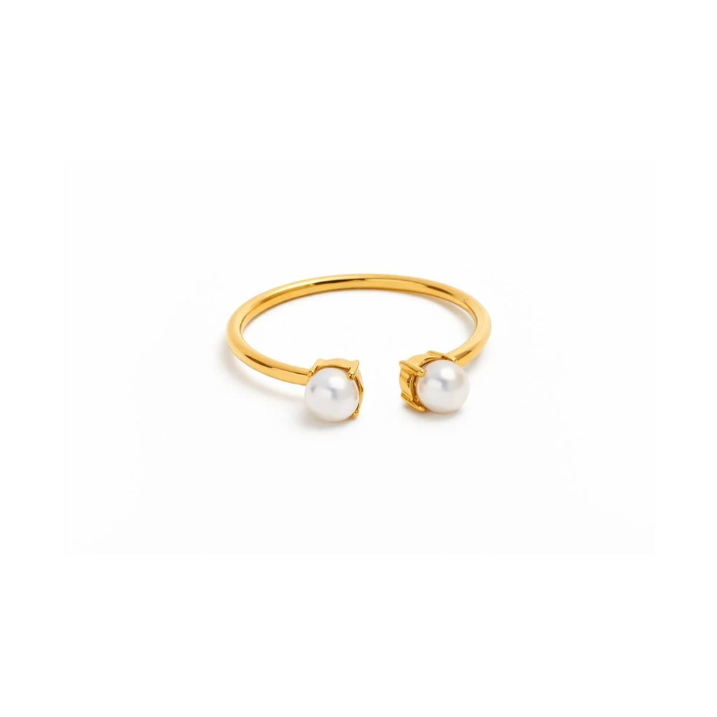 Double Pearl 18k Gold Plated Stainless Steel Ring