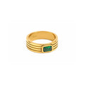 Green Glass Stone 18k Gold Plated Stainless Steel Ring