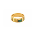 Green Glass Stone 18k Gold Plated Stainless Steel Ring
